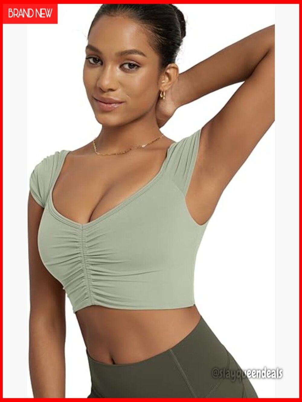Slim Fit Crop Tank Top with V-Neck and Cut-Out Back for Yoga